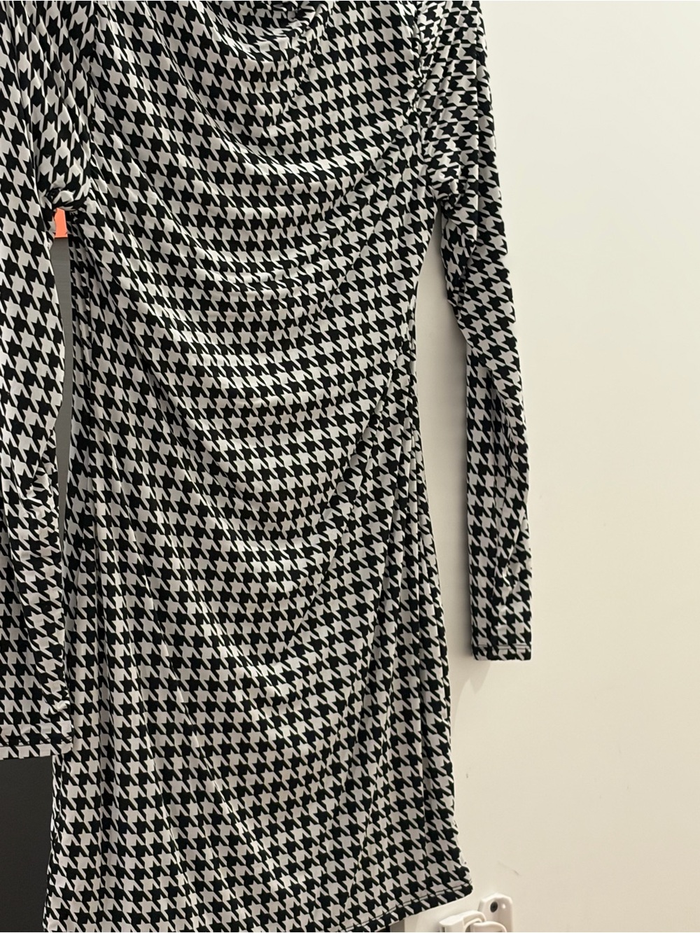naked wardrobe Black & White Houndstooth Long Sleeve Mini Dress